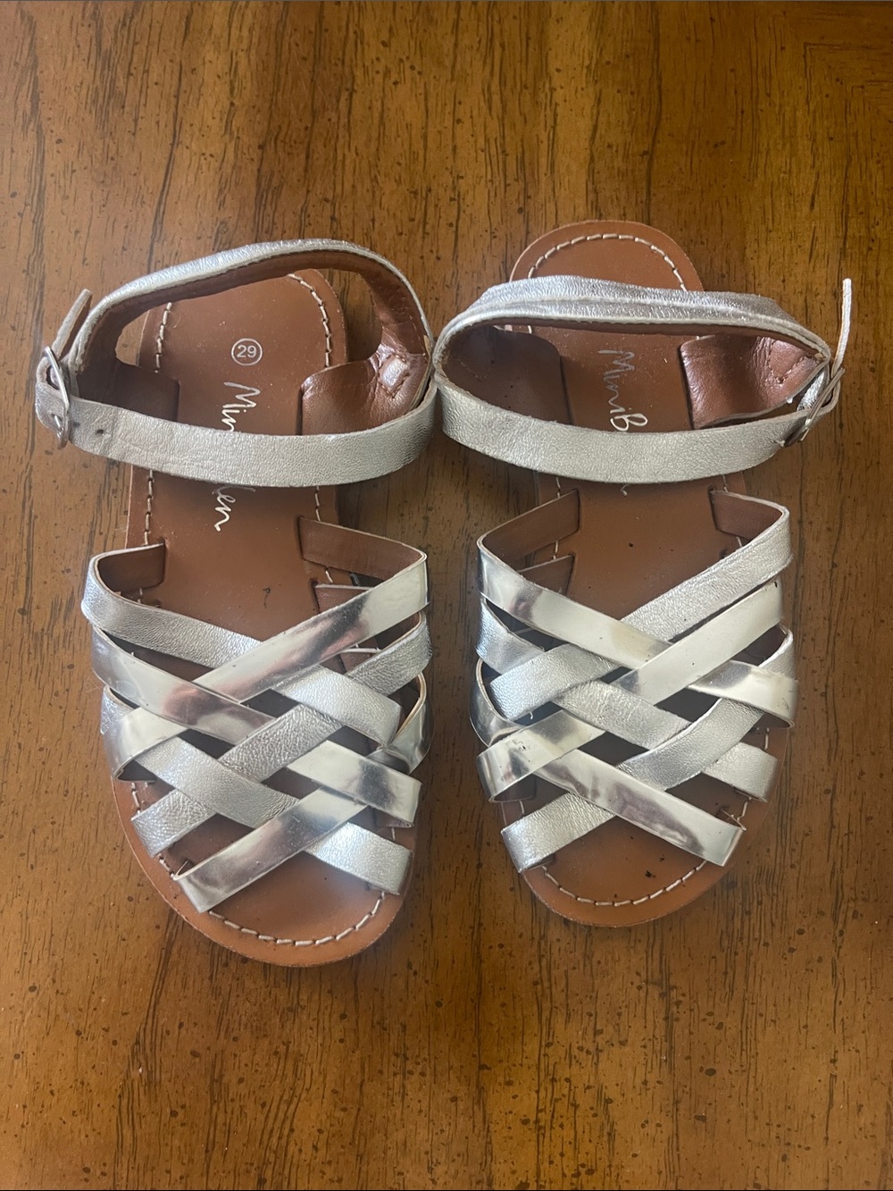 Mini Boden Girls Size 11 (Euro 29) Silver Metallic Strappy Sandals